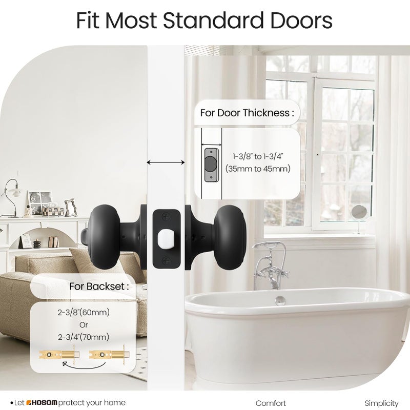 HOSOM Privacy Door Knob  2 Pack Matte Black Door Knob Set  Black Door Handles Interior  Keyless Doorknobs Interior Door Lock for Bedroom  Bathroom - Image 2
